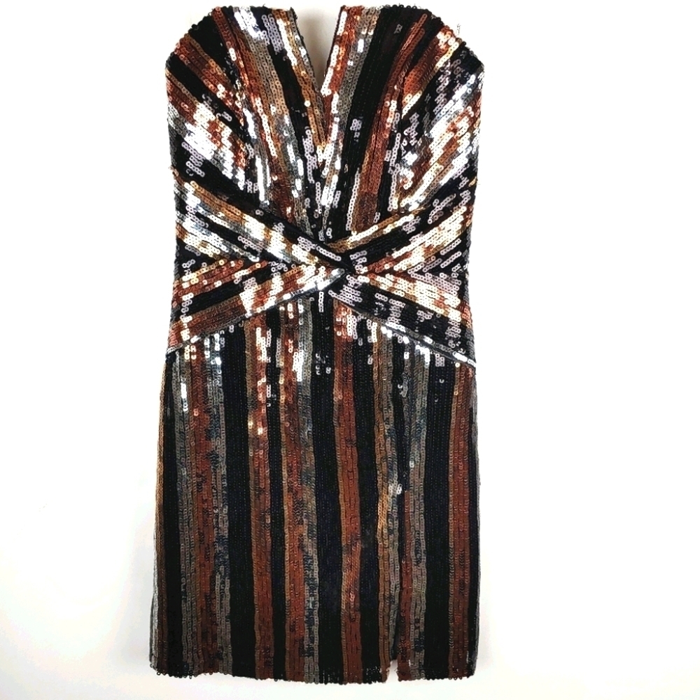 Trixxi sequin dress strapless bronze and silver